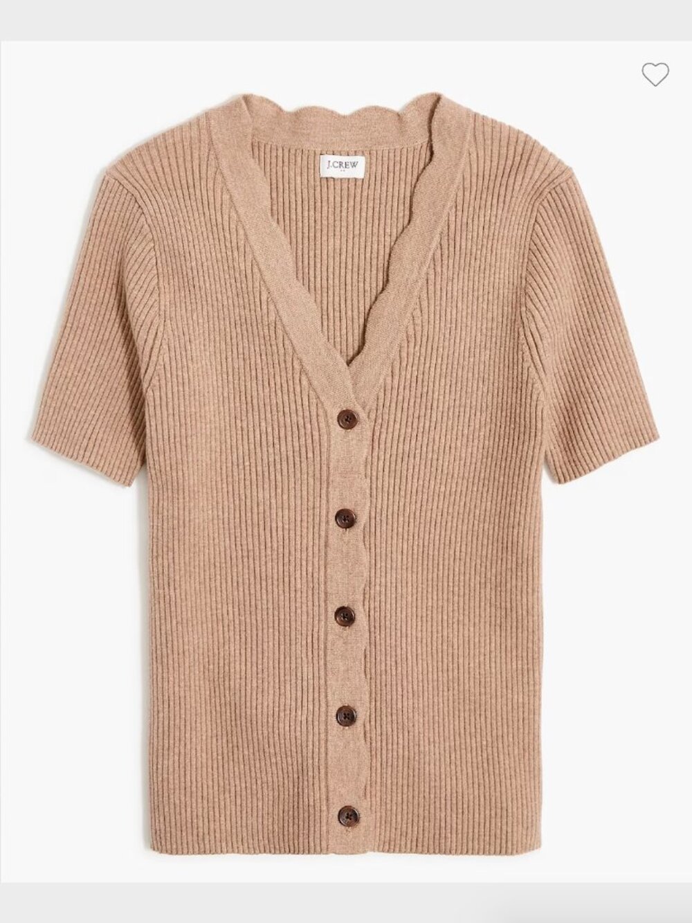 J. Crew Short-Sleeve Cardigan Sweater w/ Scallop Trim in Hthr Mushroom - Size 2X